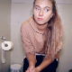 A pretty Italian girl sits on a toilet, farts and repeatedly pushes out what sounds like short squirts of diarrhea. Presented in 720P HD. 104MB, MP4 file. About 10 minutes.